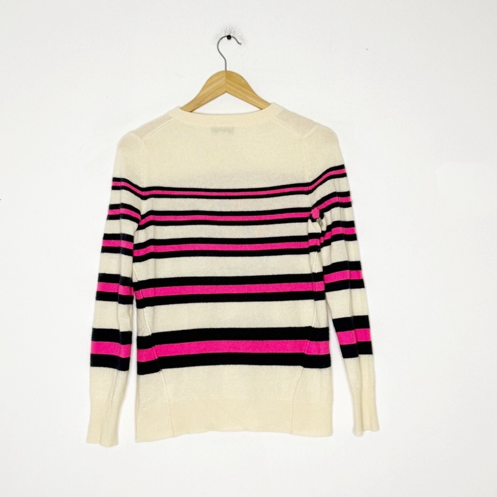White + Warren Essentials Cashmere Sweater Cream Pink Navy Striped Size Medium - Picture 2 of 4
